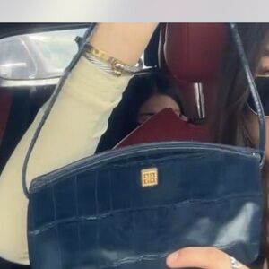 Vintage Givenchy Elegant Navy Blue Croc-Embossed Women's Bag